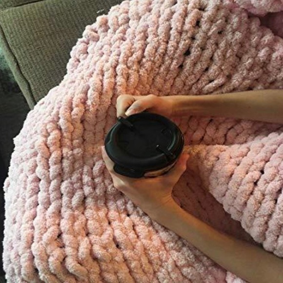 Other - 5 ft x 5ft Blush Pink Chunky Yarn Handknit Blanket
